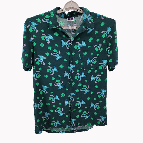 Disney Stitch Size Large St. Patricks Day Hawaiian Shirt Button Front - Picture 1 of 7